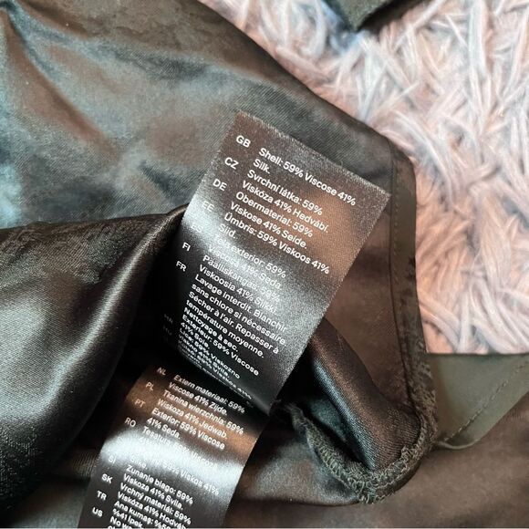 COS Dark Green Paisley Jacquard Satin Silk Tie Back Shirt Size 4 - Picture 6 of 8